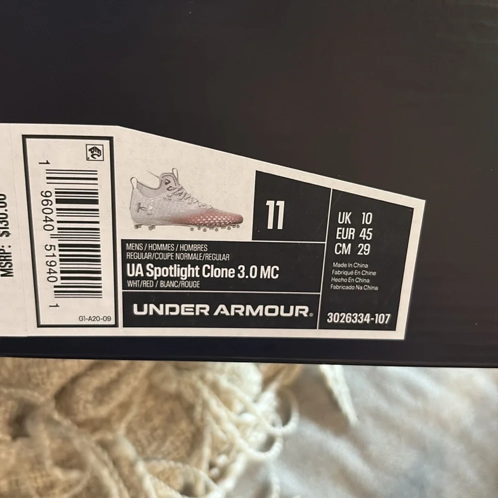 Under Armour Spotlight Clone 3.0 MC 'White Cardinal' football cleats. NWT in box